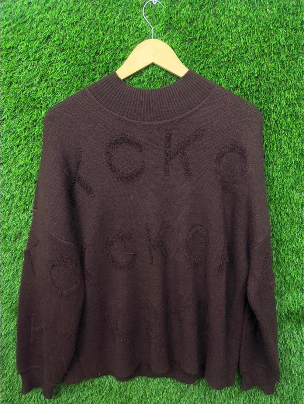 Calvin Klein Monogram Logo Knit Sweater Chocolate Brown Size Medium